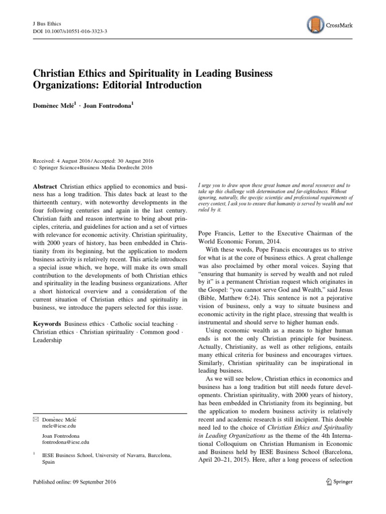 Christian Ethics and Spirituality in Leading Business Oganizations ...