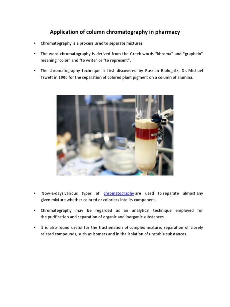 Application of Column Chromatography in Pharmacy Chromatography