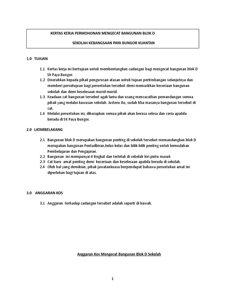 Kertas Kerja Permohonan Cat Bangunan Sekolah Pdf