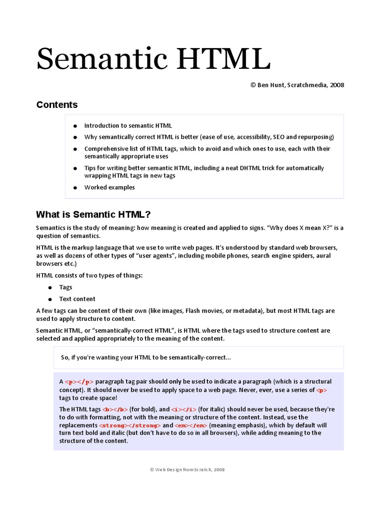 Semantic HTML five.pdf | Html Element | Html | Free 30-day Trial | Scribd