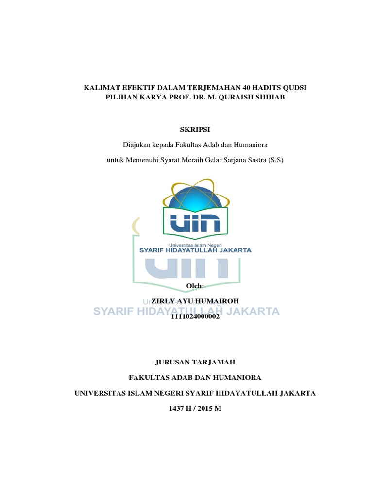 Kalimat Efektif Dalam Terjemahan 40 Hadits Qudsi