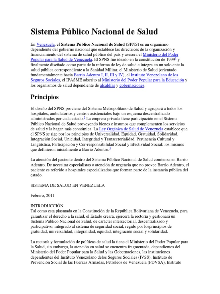 Estructura del Sistema Público de Salud en Venezuela | PDF | Venezuela ...