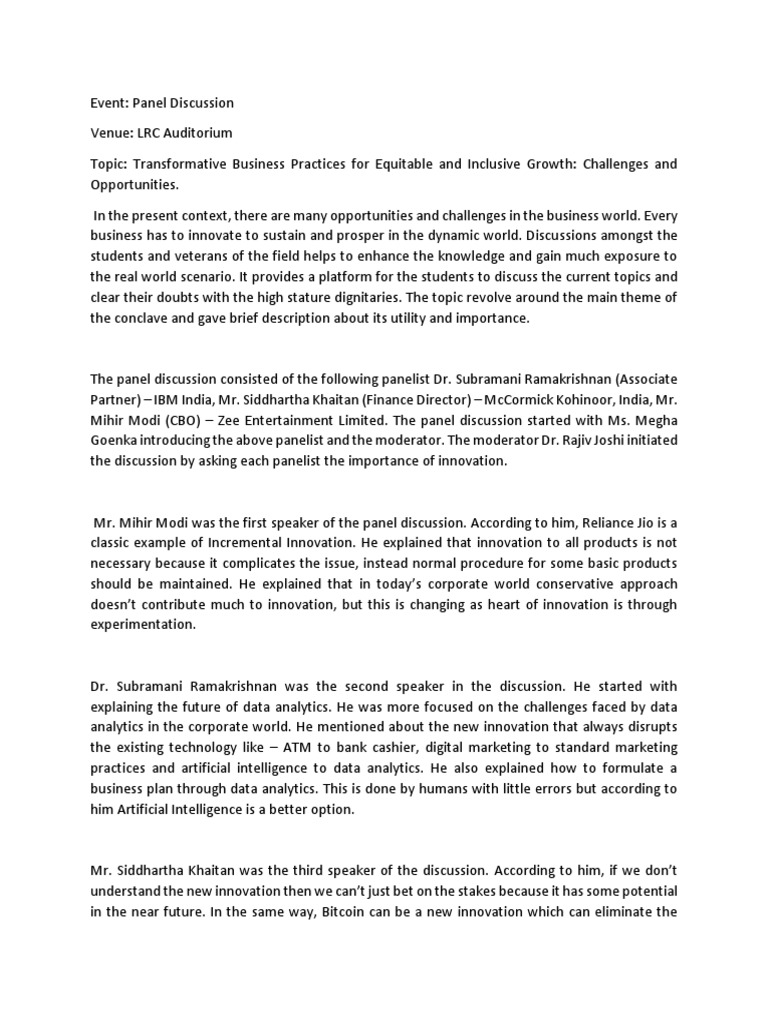 Panel Discussion PDF Innovation Business