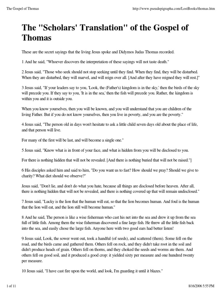 Gospel of Thomas PDF Jesus Disciple (Christianity)