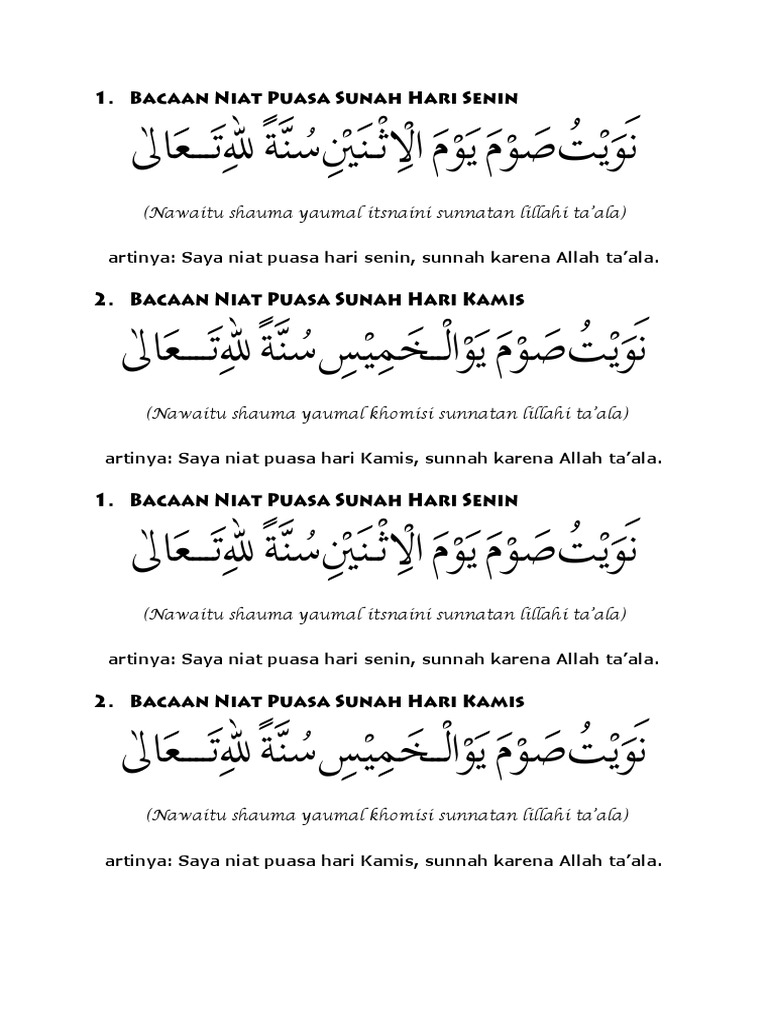 Bacaan Niat Puasa Sunah Hari Senin Pdf
