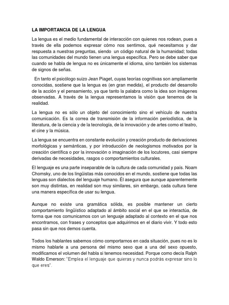 Importancia de la lengua en la comunicación | PDF | Conocimiento ...