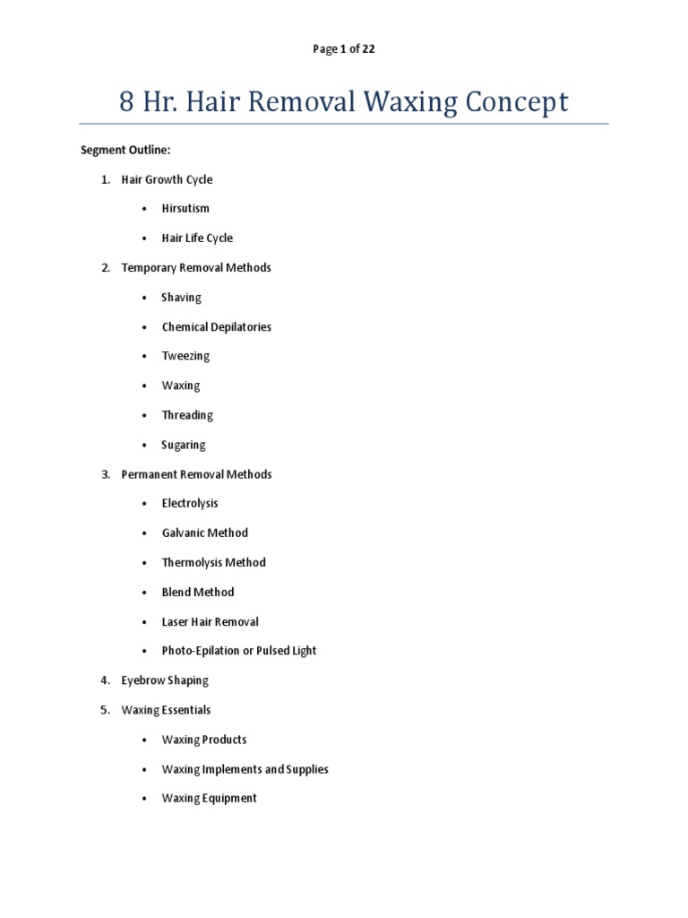 8 Hr. Hair Removal Waxing Concept: Segment Outline | PDF | Hair Removal ...