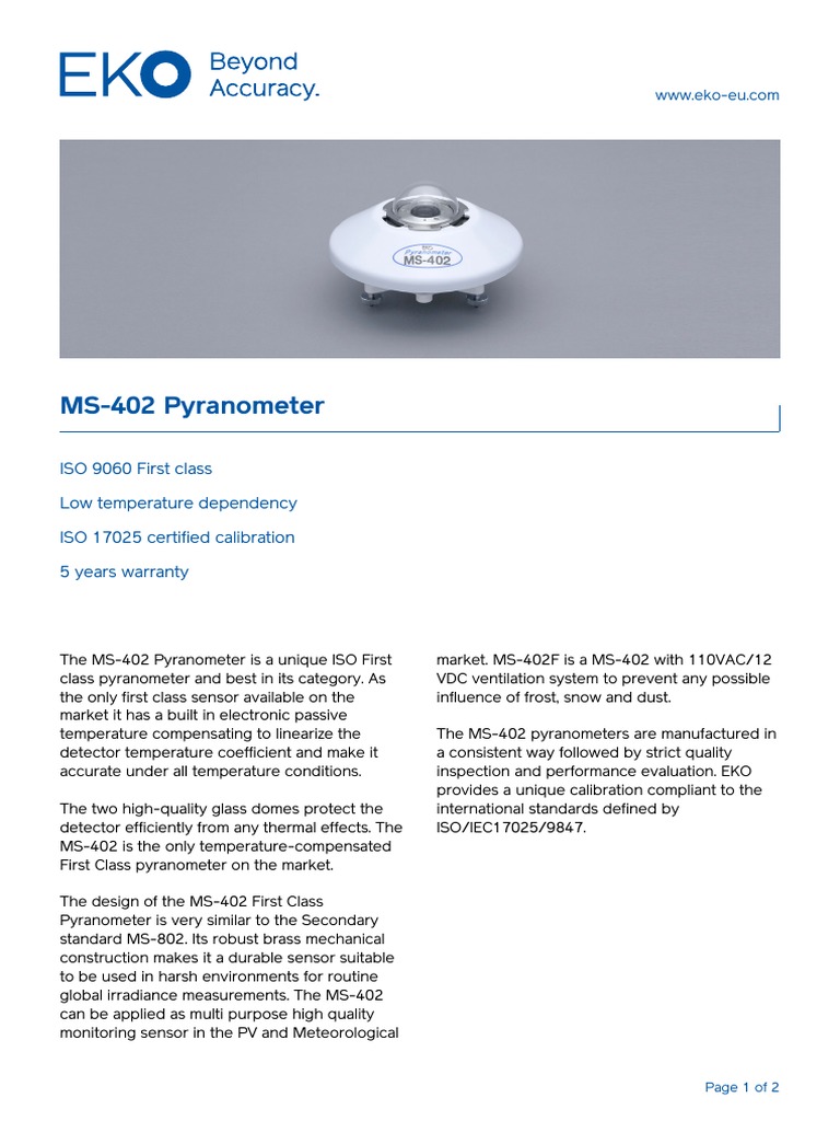 MS 402 Pyranometer | PDF | Scientific Observation | Applied And ...
