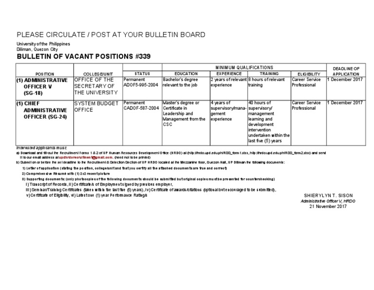 Please Circulate / Post at Your Bulletin Board Bulletin of Vacant ...