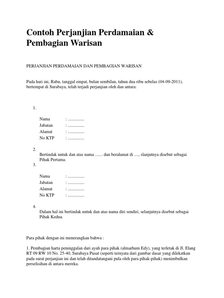 Surat Perjanjian Tanah Warisan