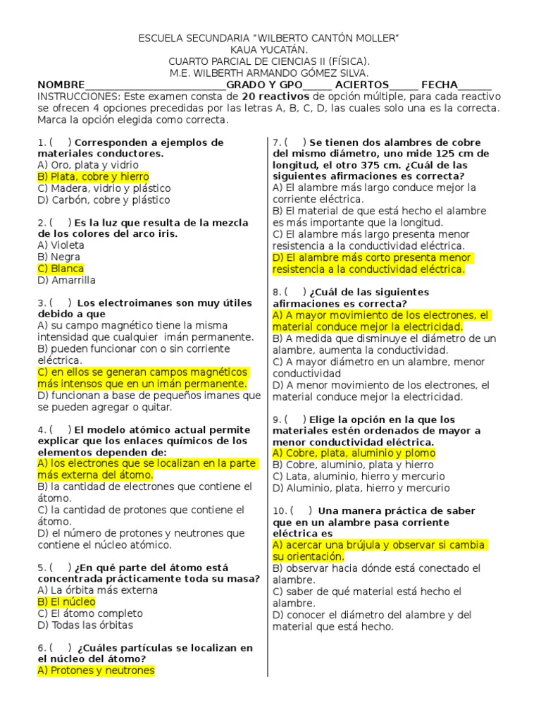 4o Examen Parcial de C2 Fisica Marzo 2017 SM PDF Electrón Electricidad
