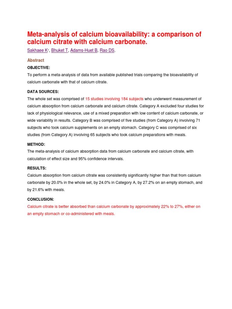 MetaAnalysis of Calcium Bioavailability A Comparison of Calcium