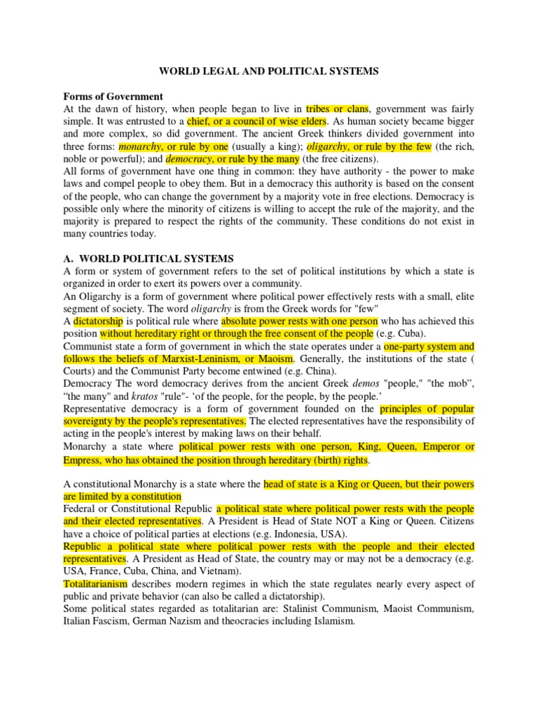 Overview of World Government Systems | PDF | Precedent | Forms Of ...