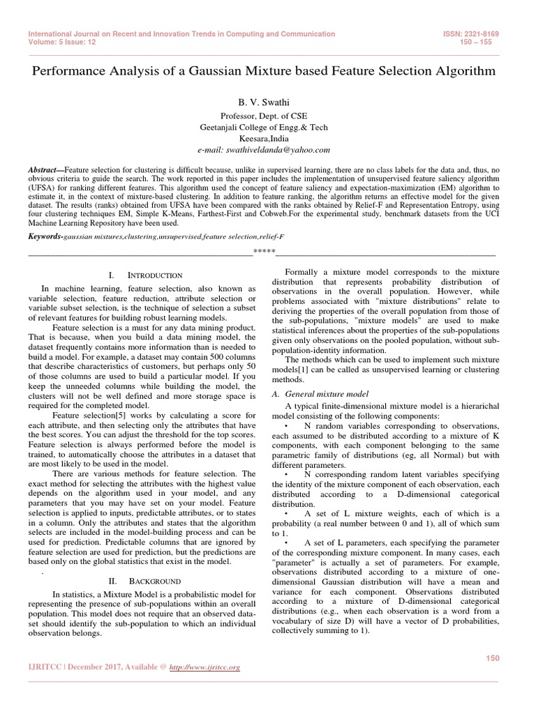 Performance Analysis of A Gaussian Mixture Based Feature Selection ...