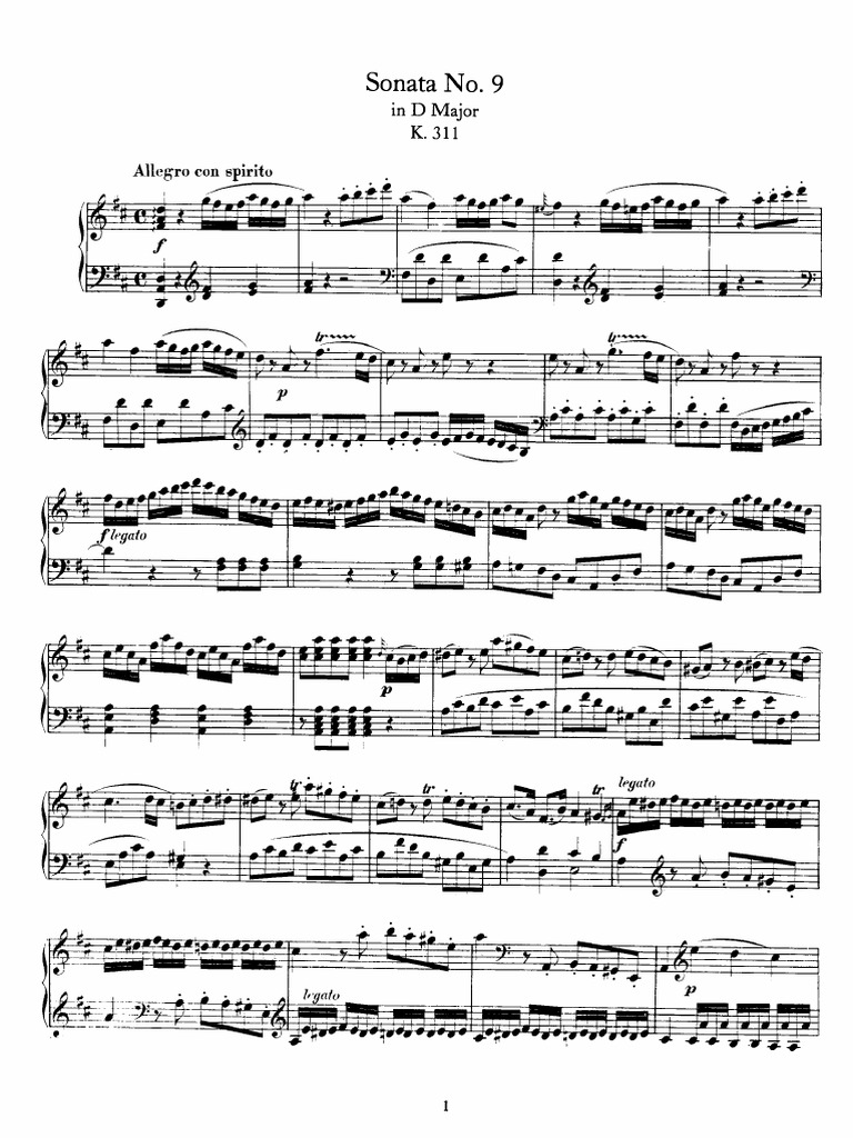Mozart Piano Sonata K311 D Major 1st Movement PDF Instrumental Solo