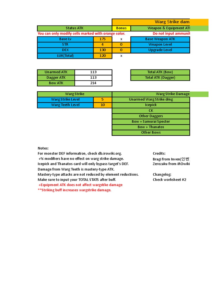 Warg Strike Damage Calculator v2.3 | PDF | Weaponry | Leisure