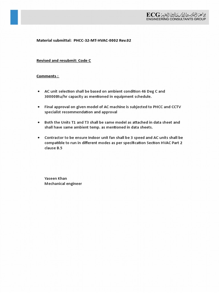 HVAC Material Submittal PHCC-32-MT-HVAC-0002 | PDF