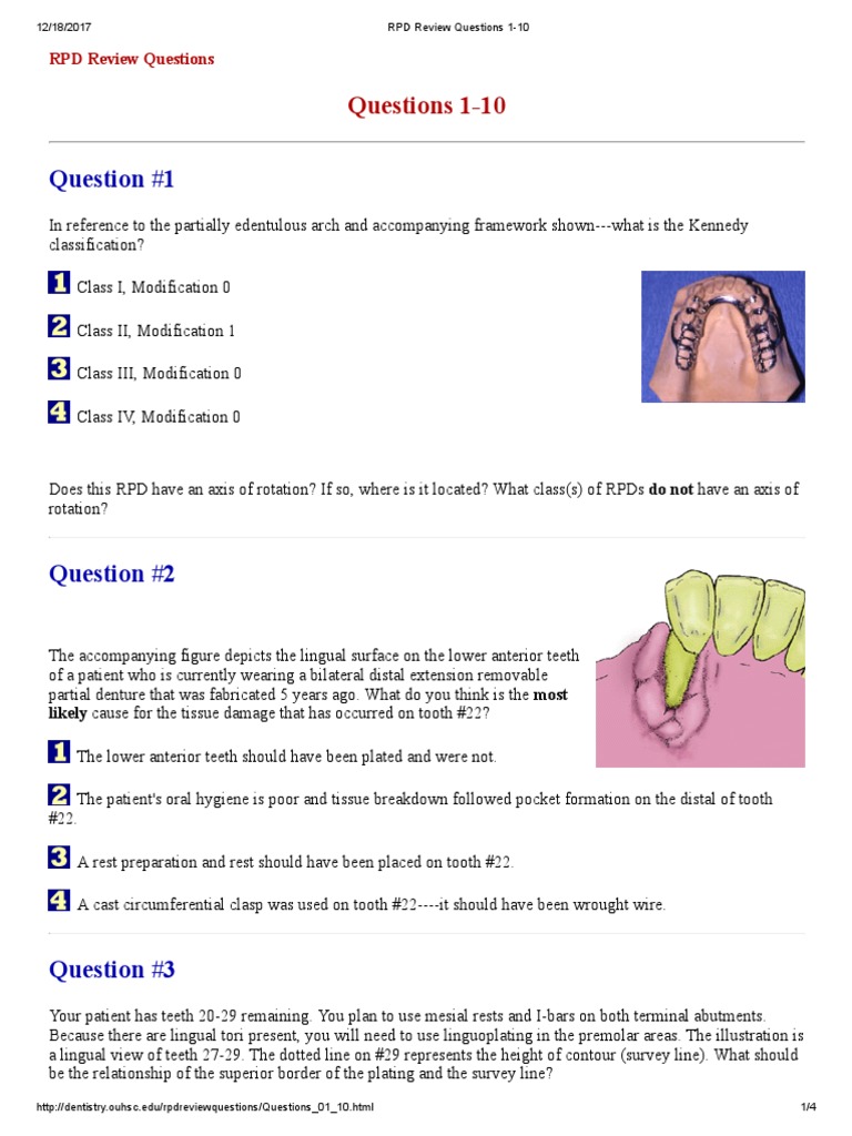 RPD Design Review Questions 1-10 | PDF | Mouth | Dentistry Branches