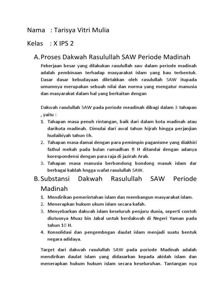 Proses Dakwah Rasulullah Saw Periode Madinah