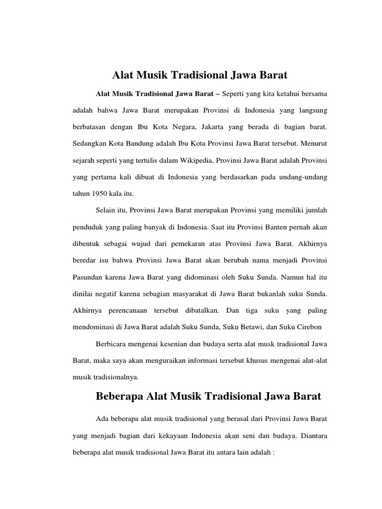 Sebutkan Alat  Musik  Yang Berasal Dari Jawa Barat  