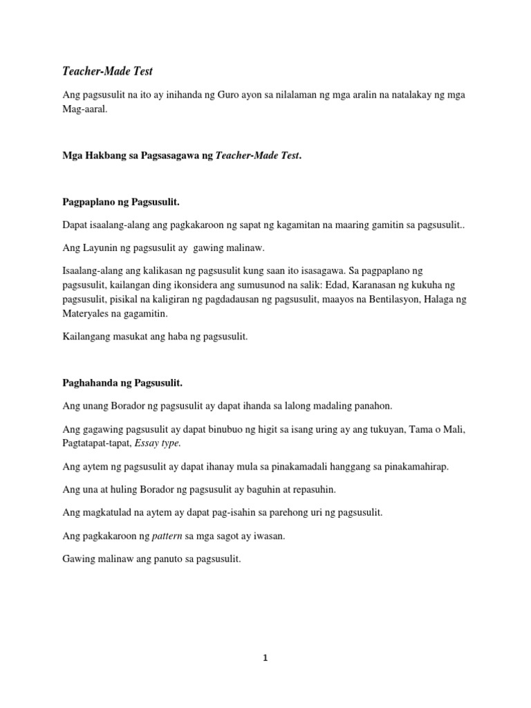 Teacher Made Test Pdf