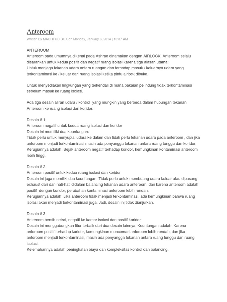Desain dan Fungsi Anteroom dalam Isolasi | PDF