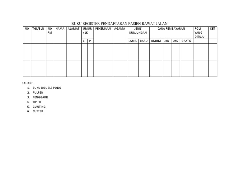 Buku Register Pendaftaran Pasien Rawat Jalan