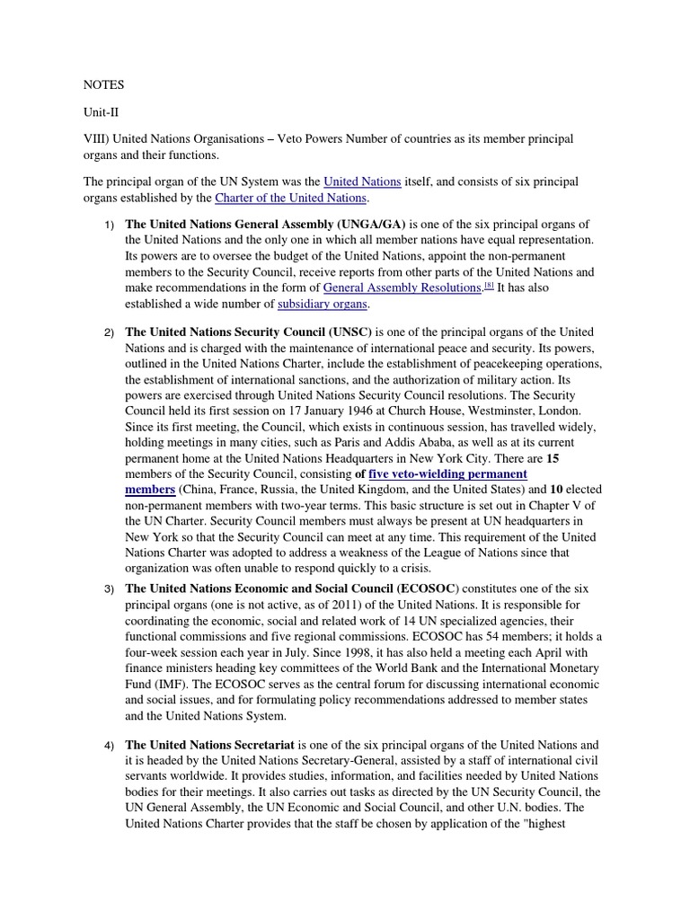 United Nations Charter of The United Nations Five VetoWielding