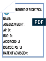 Department of Pediatrics: Name: Age/Sex/Weight: AP: Dr. ROD: Dr. Aiod/Acod: Ji Iod/Cod: Date of Admission