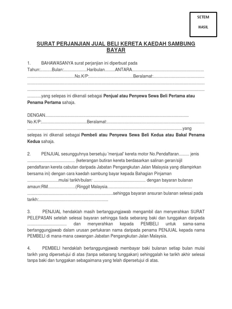 Contoh Surat Perjanjian Jual Beli Motor Pdf