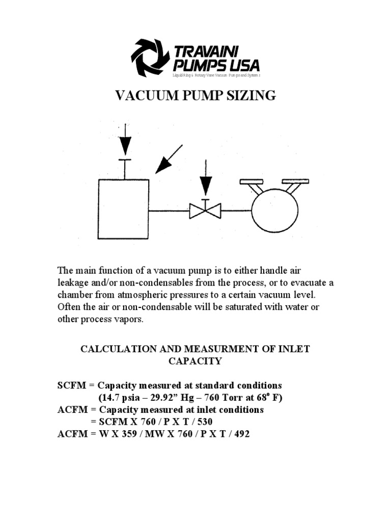 Vacuum Pump Sizing PDF PDF