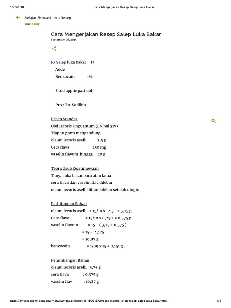 Cara Mengerjakan Resep Salep Luka Bakar Pdf