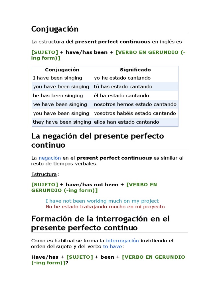 Estructura del Presente Perfecto Continuo | PDF