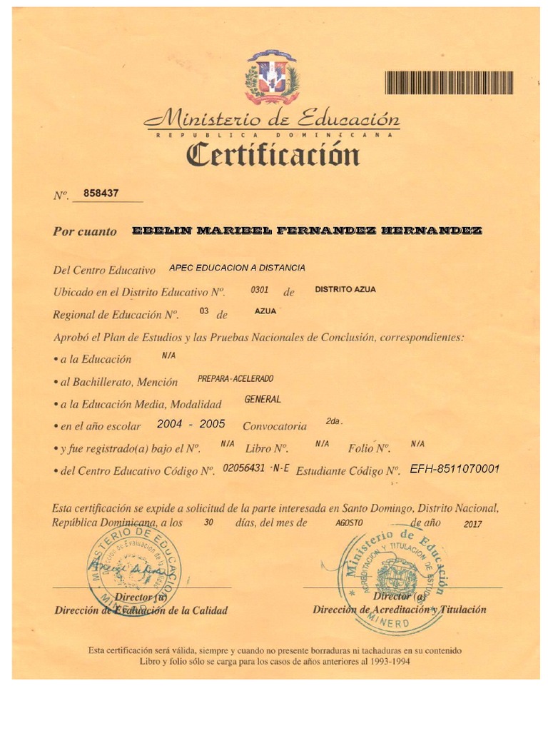 Certificado de Bachiller