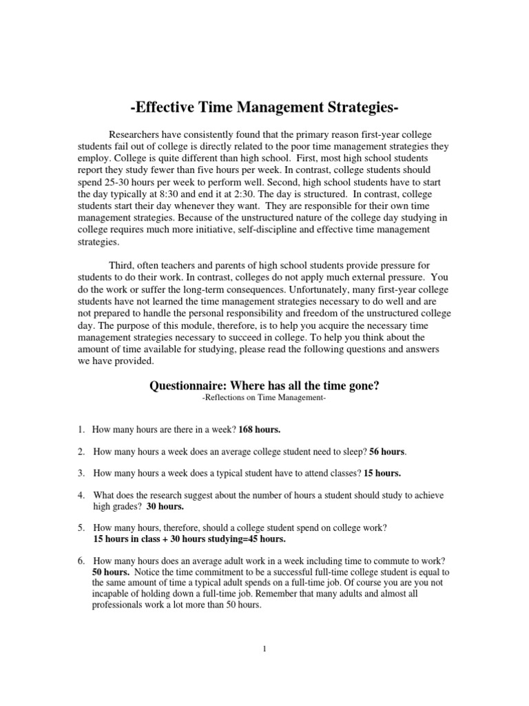 Effective Time Management Strategies Questionnaire Where Has All The