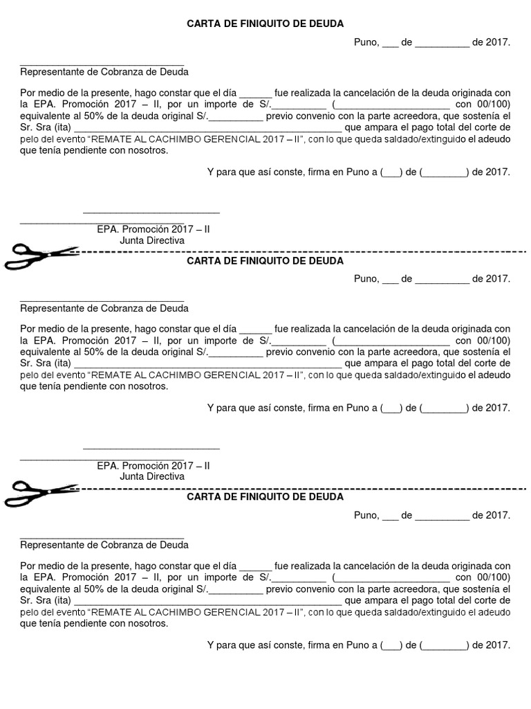 Carta de Finiquito de Deuda Finanzas (general) Business