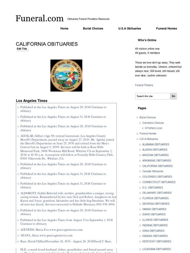 California Obituaries Fun.. PDF Unrest
