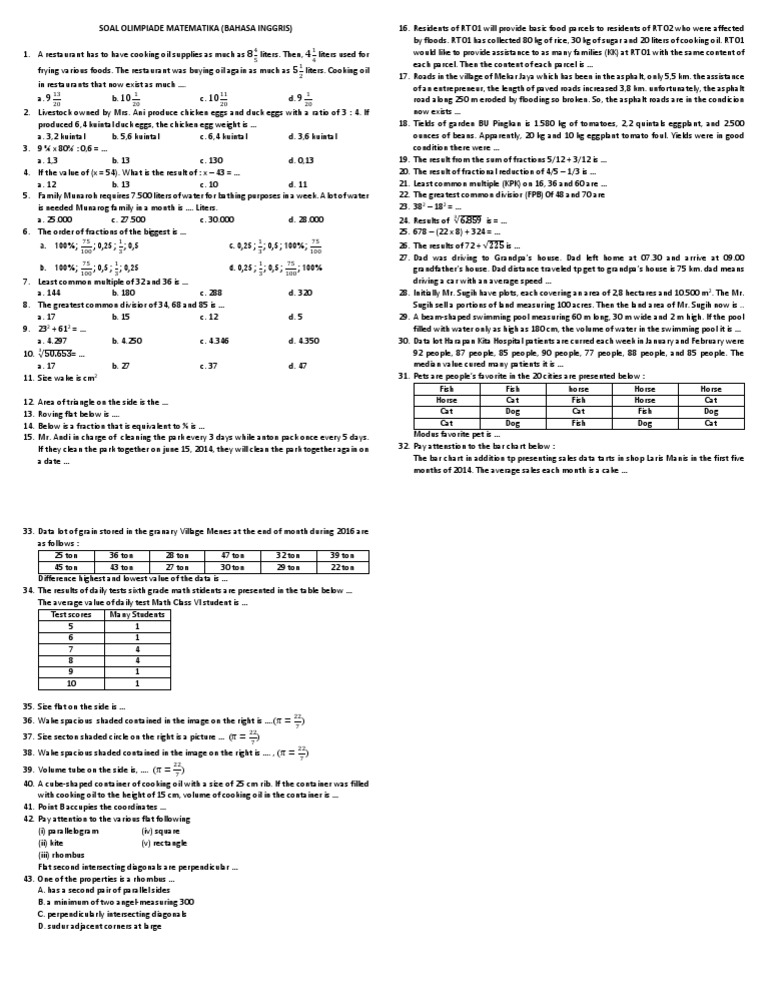 Contoh Soal Matematika Dalam Bahasa Inggris - Soal Kelasmu