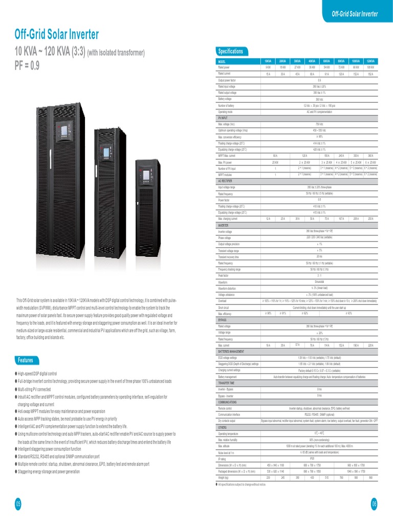 Off-Grid Solar Inverter 10-120KVA (3 3) | PDF | Power Inverter | Power ...