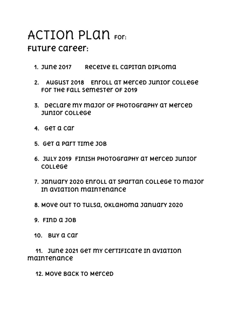 Career Action Plan for Photography & Aviation | PDF | Career & Growth ...