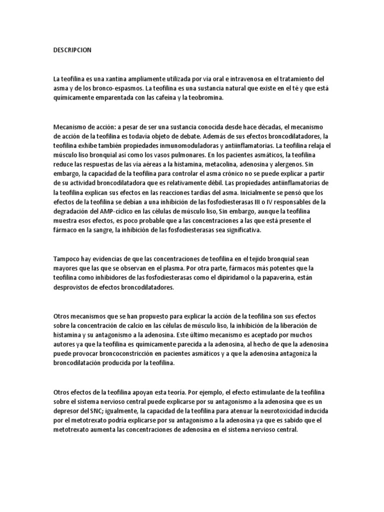 Teofilina: Dosis y Mecanismo de Acción | PDF | Drogas | Medicina CLINICA
