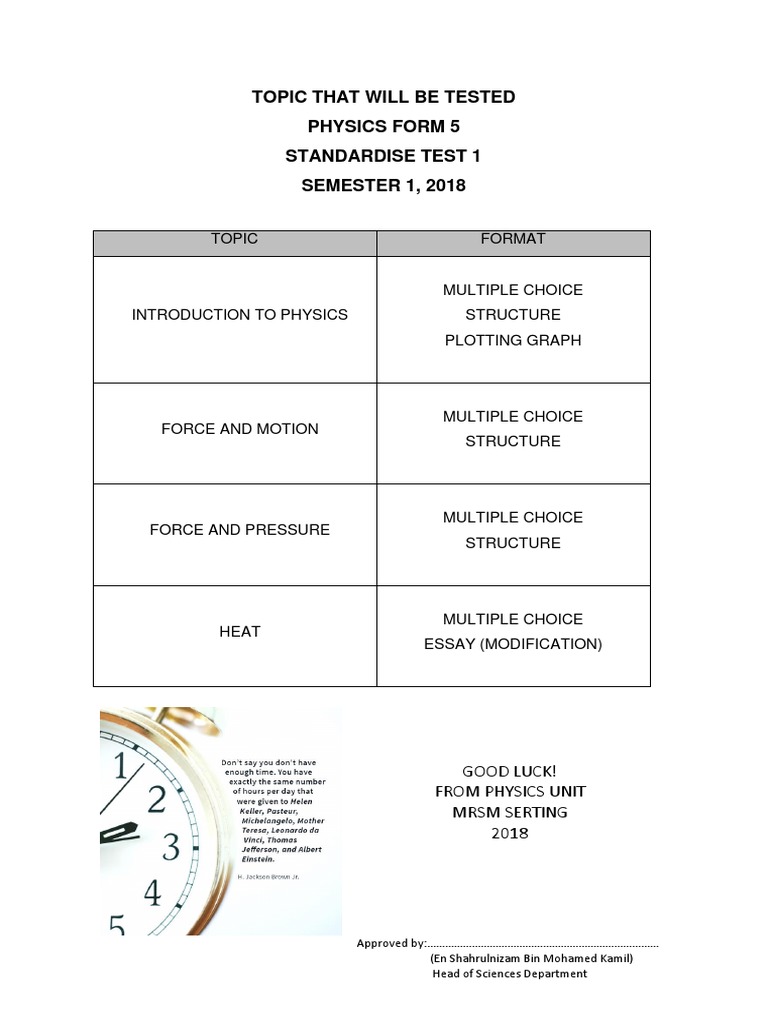 Physics Test Guide for Form 5 Students | PDF