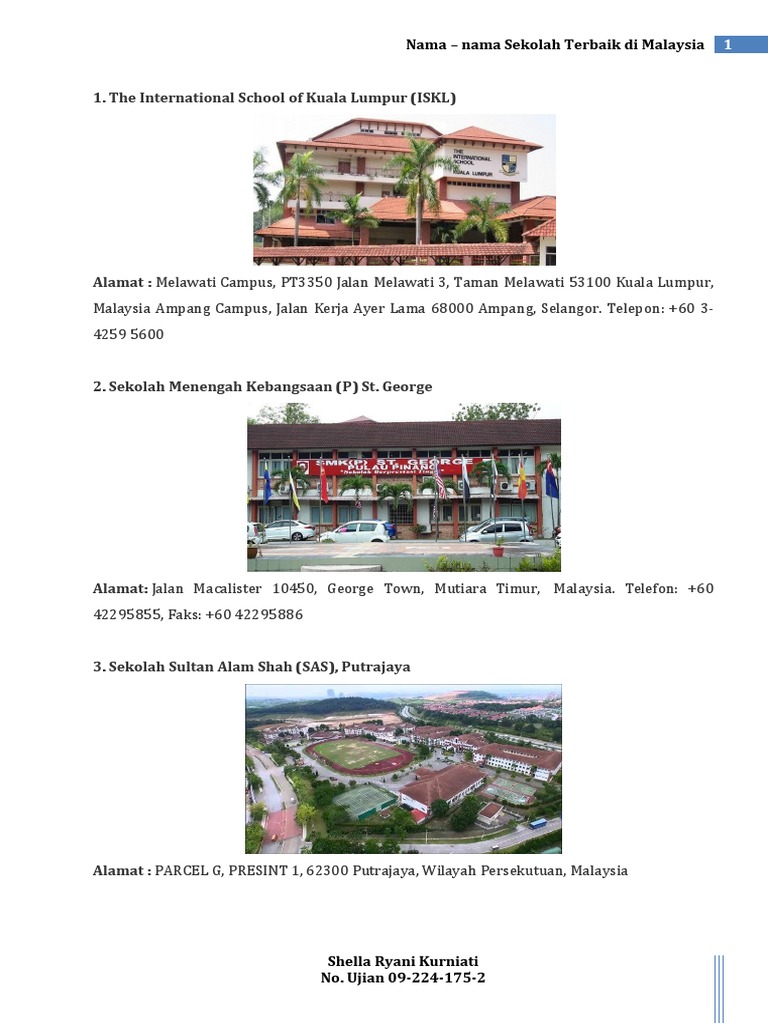 Nama Nama Sekolah Terbaik Di Malaysia