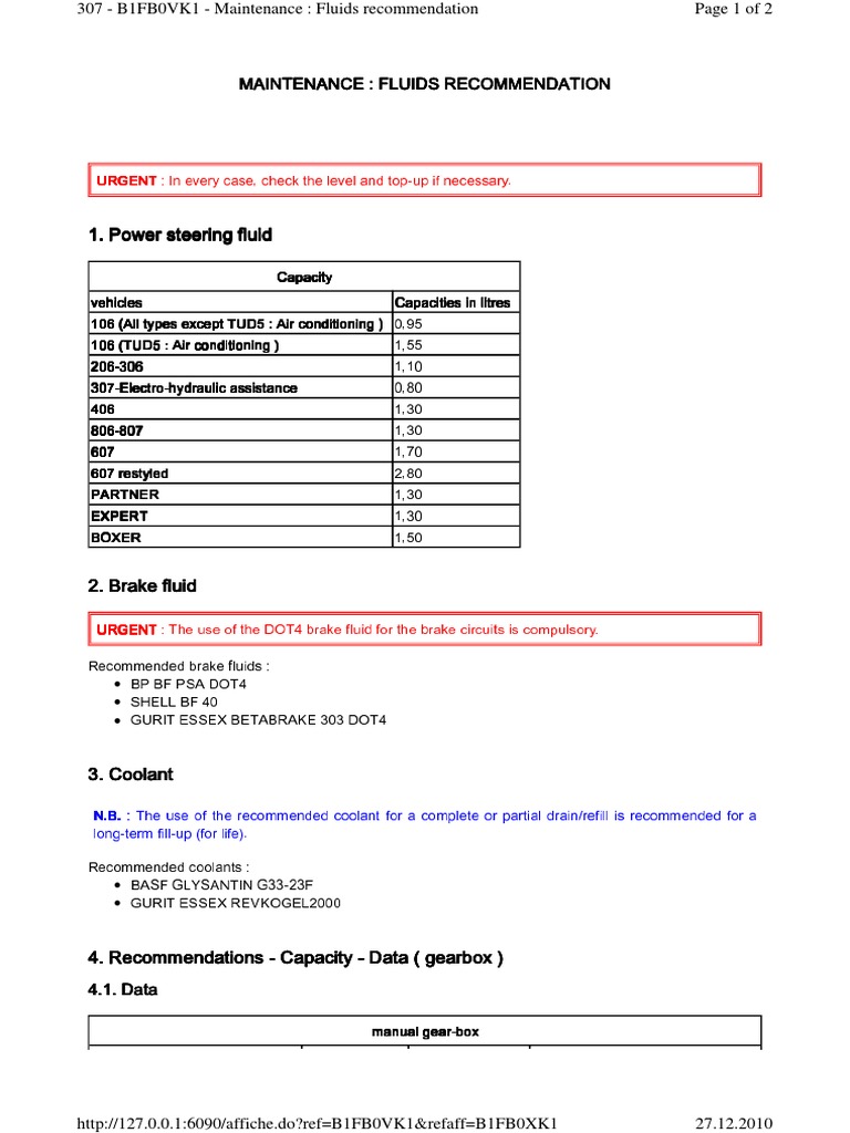 Maintenance - Fluids Recommendation | PDF | Automatic Transmission ...