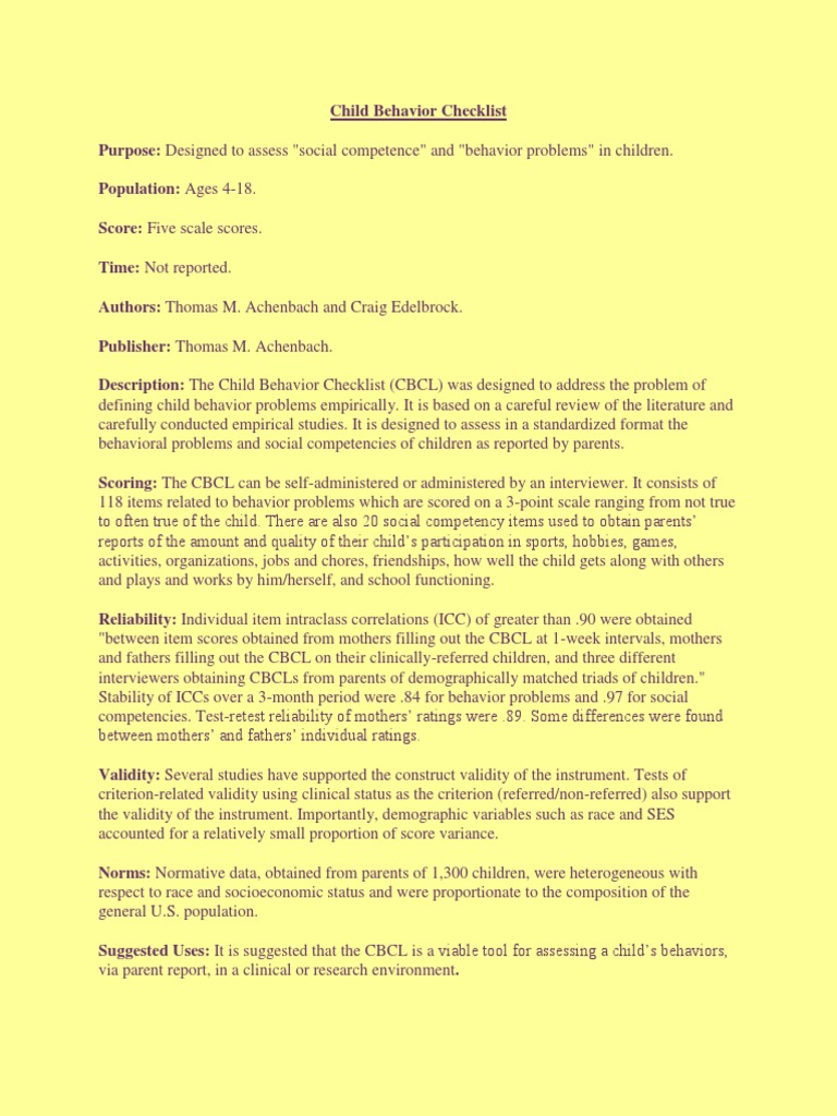 Child Behavior Checklist Overview | PDF | Validity (Statistics) | Tests