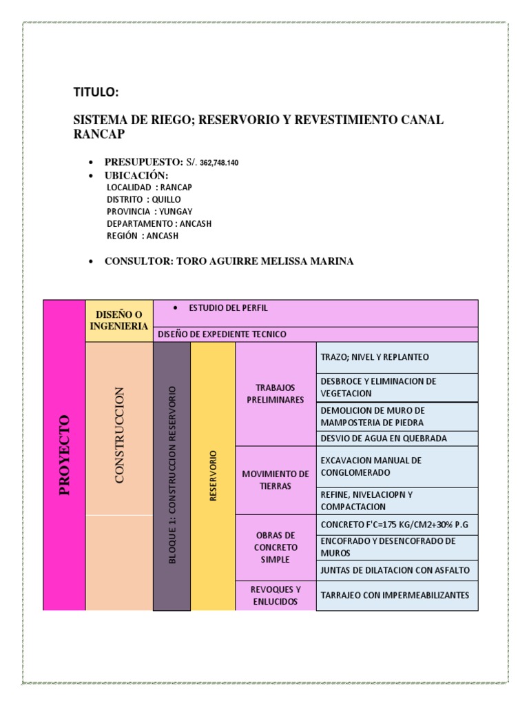 Sistema de Riego y Reservorio Rancap | PDF