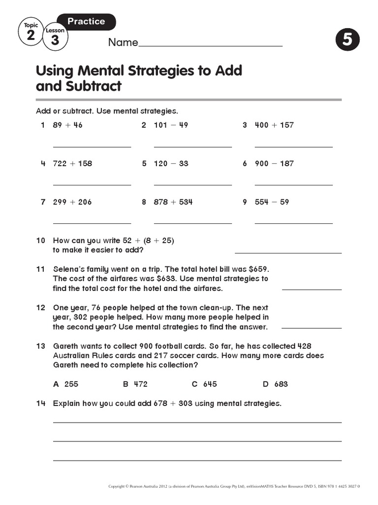3 2 Using Mental Strategies To Add and Subtract: Practice | PDF ...