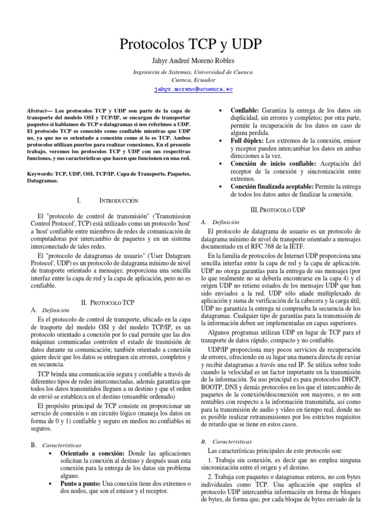 TCP - Udp | PDF | Protocolo de Control de Transmisión | Protocolos de ...