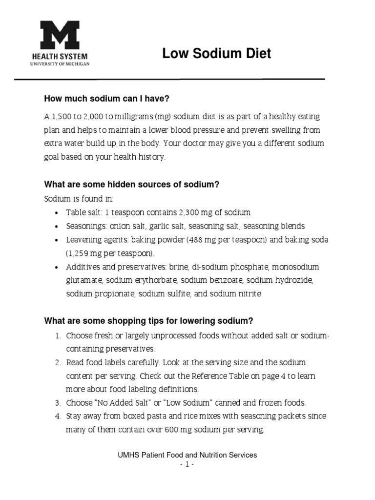 Low Sodium Diet PDF Salt Foods