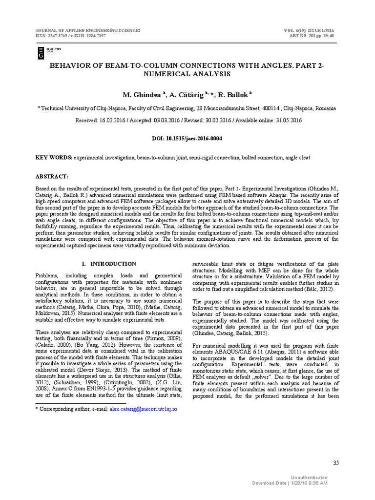 (Journal of Applied Engineering Sciences) Behavior of Beam-to-Column ...